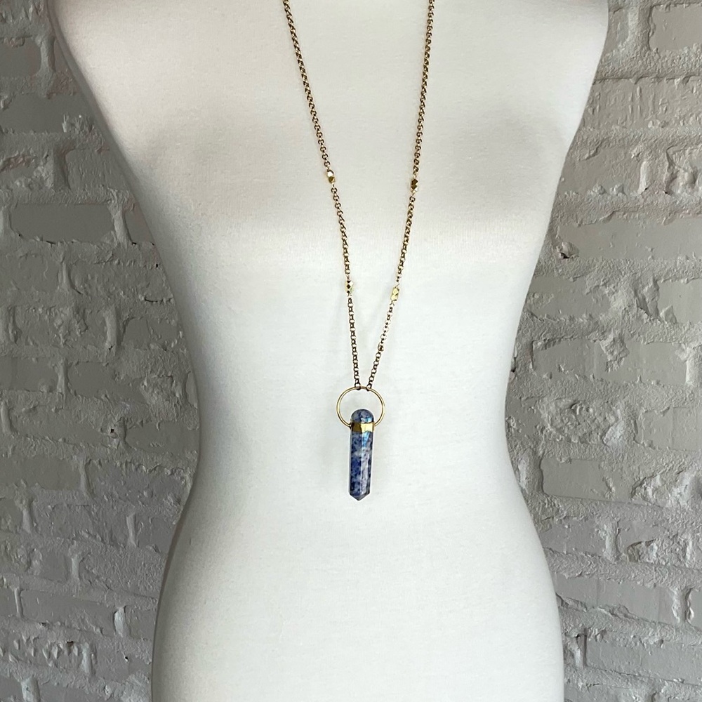 Gold and Blue Pendant Necklace